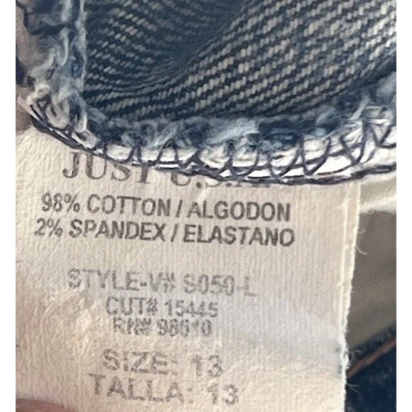 Just USA Blue Distressed Blue Ultra Mid Long Short Jean Shorts Women’s Sz 13 - Picture 10 of 11